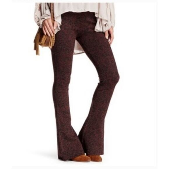 Free People Metallic Lurex‎ Stretch Aine / Black Flare Pants Large - Picture 1 of 8